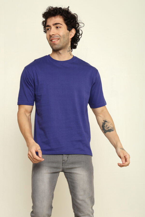 Absqura Solid Oversized Royal Blue T-Shirt