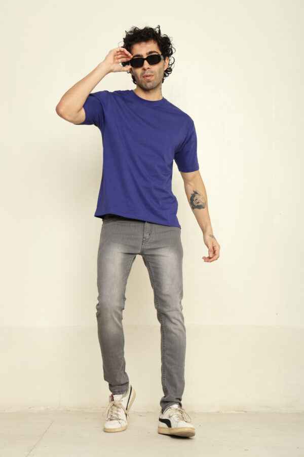 Absqura Solid Oversized Royal Blue T-Shirt