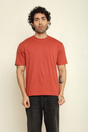 Absqura Solid Oversized Coral T-Shirt