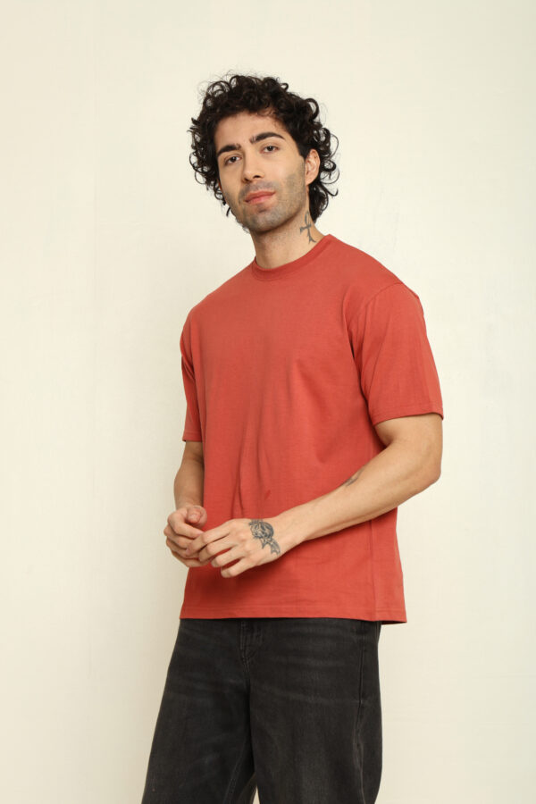 Absqura Solid Oversized Coral T-Shirt