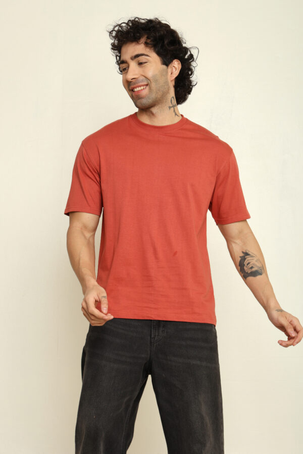 Absqura Solid Oversized Coral T-Shirt