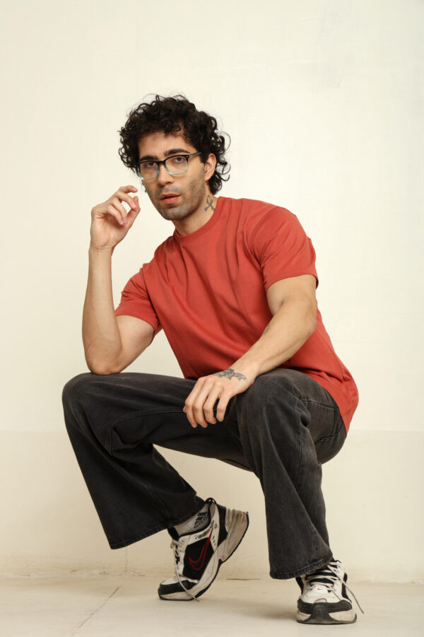 Absqura Solid Oversized Coral T-Shirt