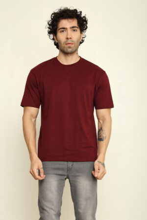 Absqura Solid Oversized Maroon T-Shirt