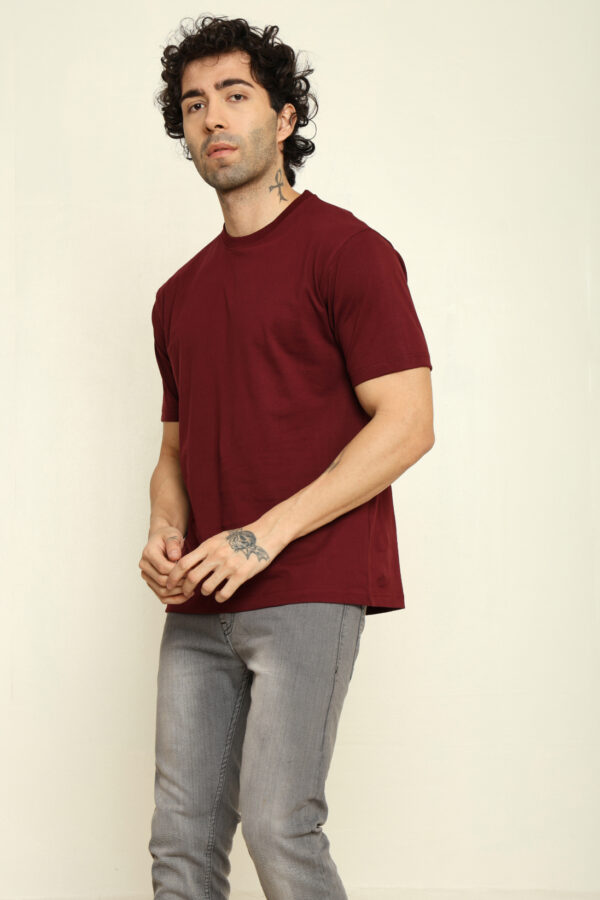 Absqura Solid Oversized Maroon T-Shirt