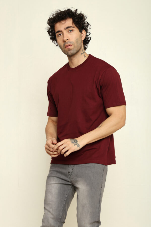 Absqura Solid Oversized Maroon T-Shirt
