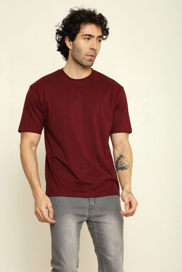 Absqura Solid Oversized Maroon T-Shirt