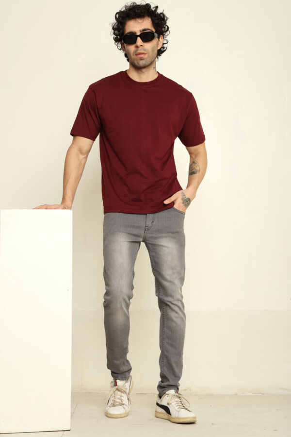 Absqura Solid Oversized Maroon T-Shirt