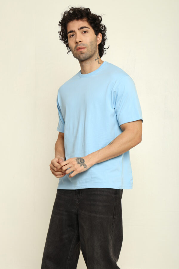 Absqura Solid Oversized Baby Blue T-Shirt