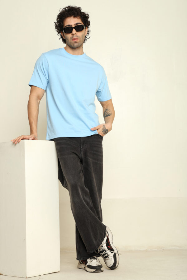 Absqura Solid Oversized Baby Blue T-Shirt