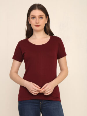 Absqura Solid Women Maroon T-Shirt