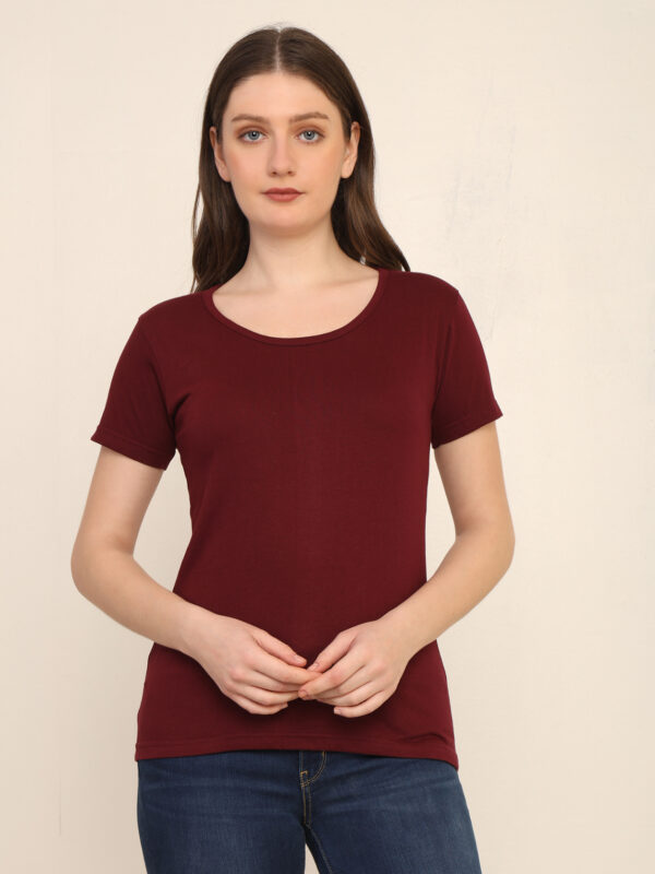 Absqura Solid Women Maroon T-Shirt