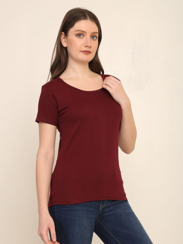 Absqura Solid Women Maroon T-Shirt
