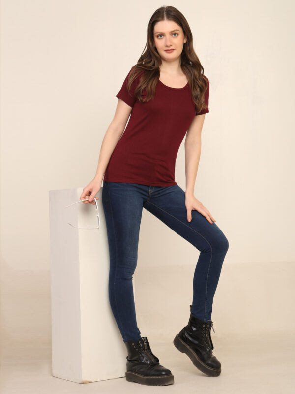 Absqura Solid Women Maroon T-Shirt