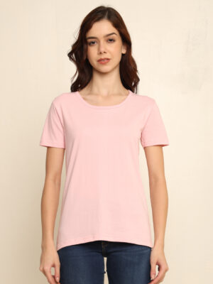 Absqura Solid Women Light Baby Pink T-Shirt