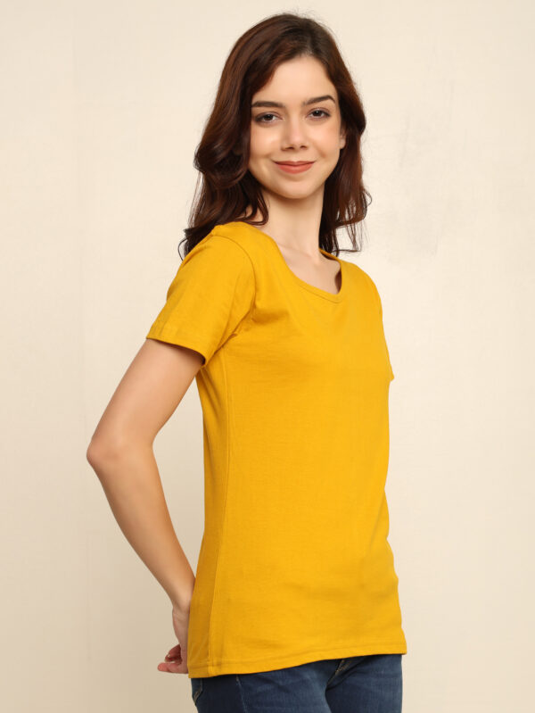 Absqura Solid Women Mustard Yellow T-Shirt