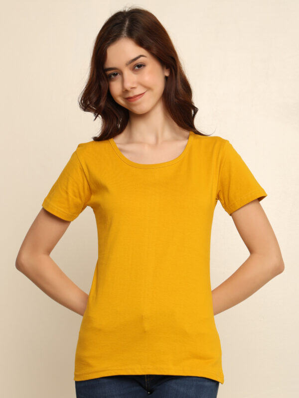 Absqura Solid Women Mustard Yellow T-Shirt