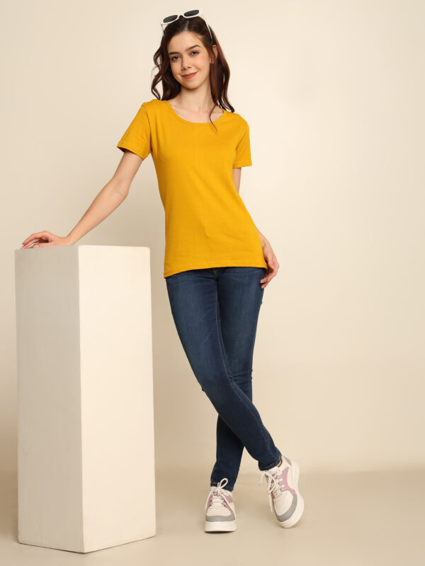 Absqura Solid Women Mustard Yellow T-Shirt