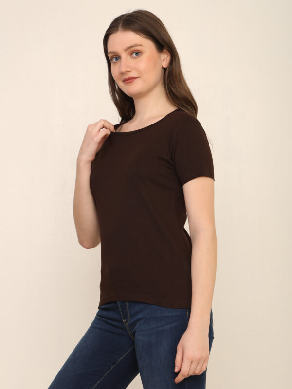 Absqura Solid Women Coffe Brown T-Shirt