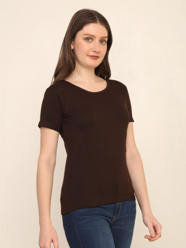 Absqura Solid Women Coffe Brown T-Shirt