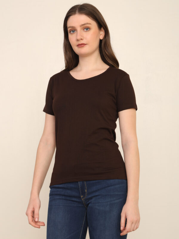 Absqura Solid Women Coffe Brown T-Shirt