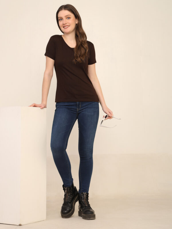 Absqura Solid Women Coffe Brown T-Shirt
