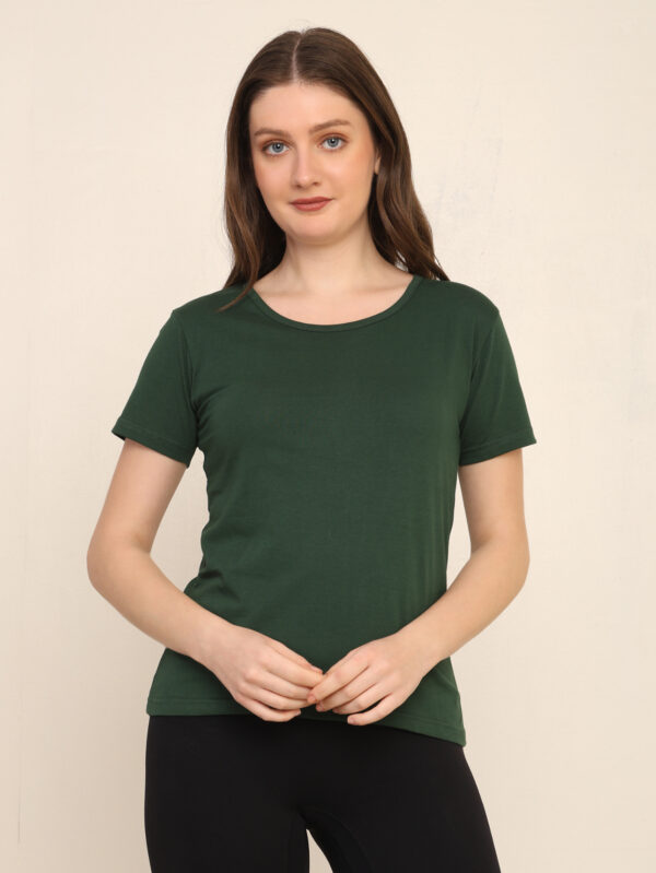 Absqura Solid Women Bottle Green T-Shirt