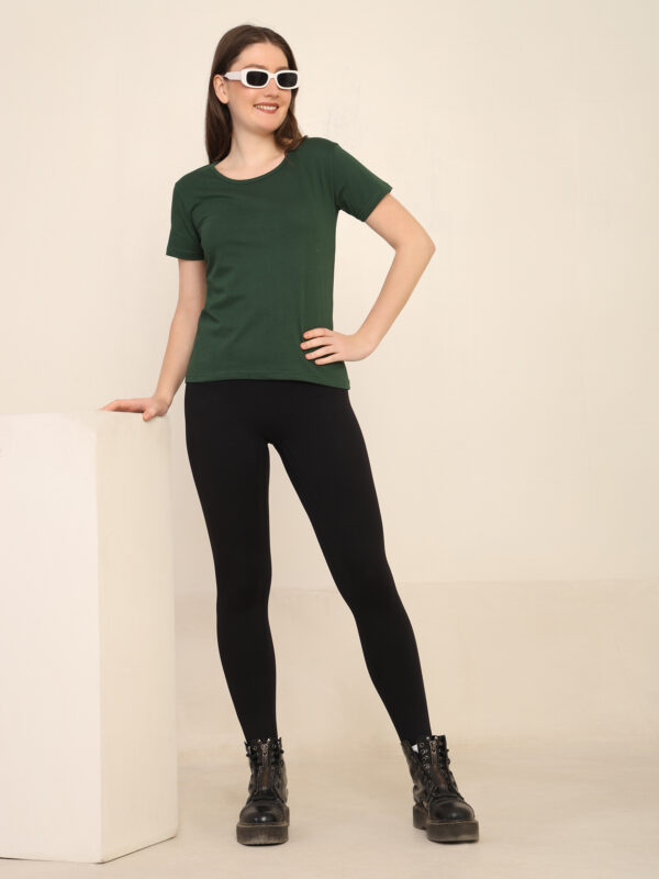 Absqura Solid Women Bottle Green T-Shirt