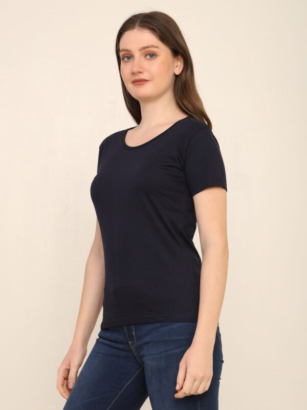 Absqura Solid Women Navy Blue T-Shirt
