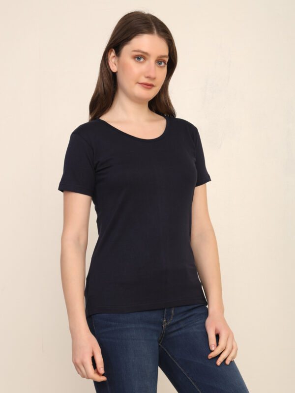 Absqura Solid Women Navy Blue T-Shirt