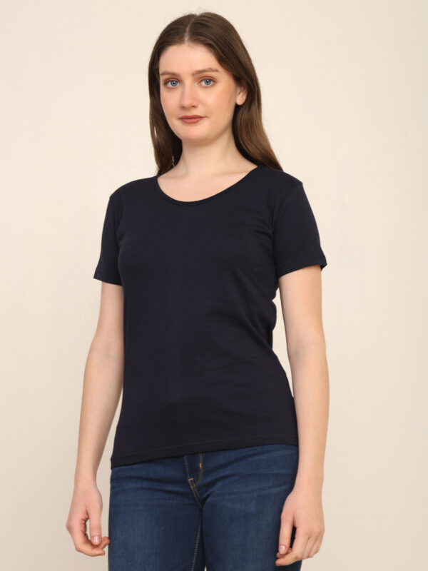Absqura Solid Women Navy Blue T-Shirt