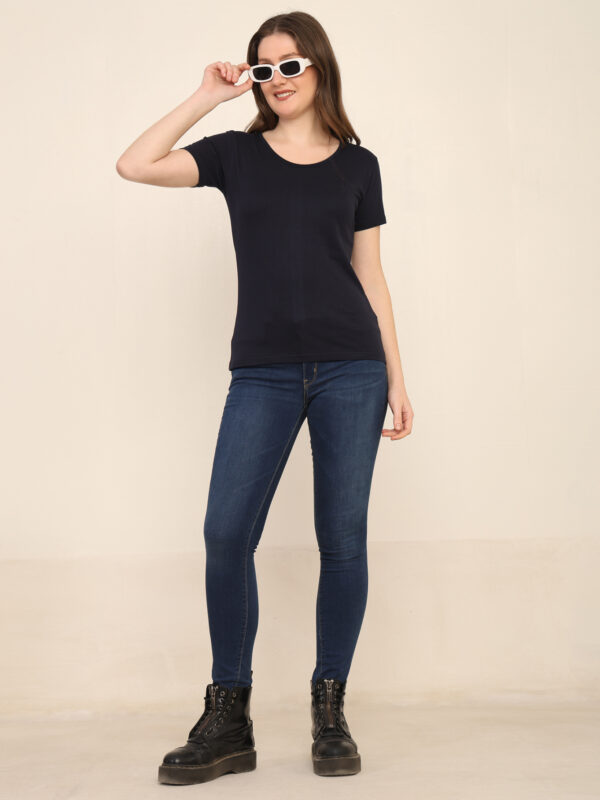 Absqura Solid Women Navy Blue T-Shirt