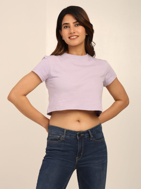 Absqura Solid Women Lavender Crop Top