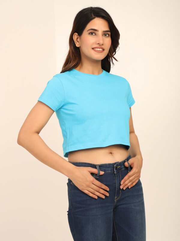 Absqura Solid Women Sky Blue Crop Top