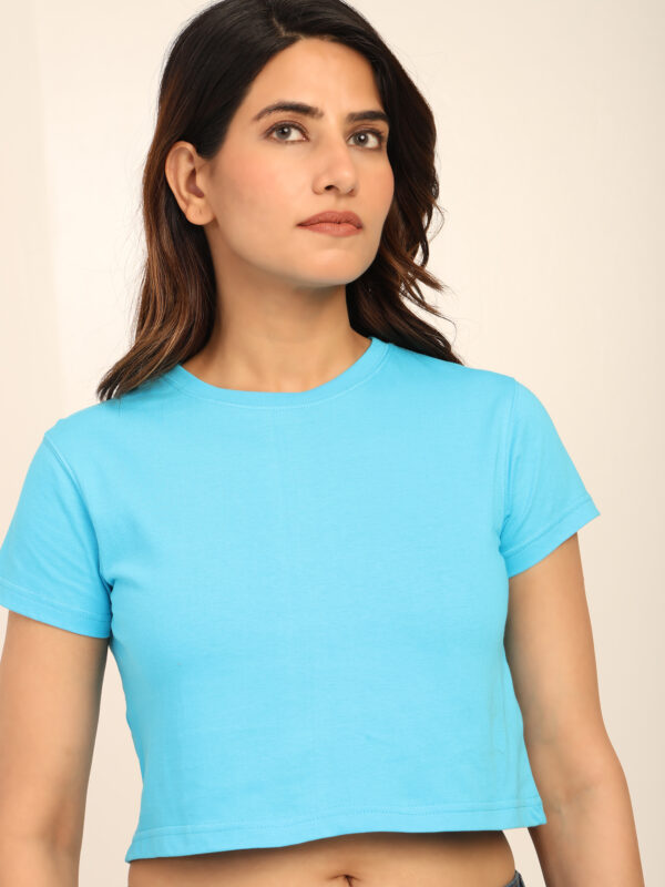 Absqura Solid Women Sky Blue Crop Top