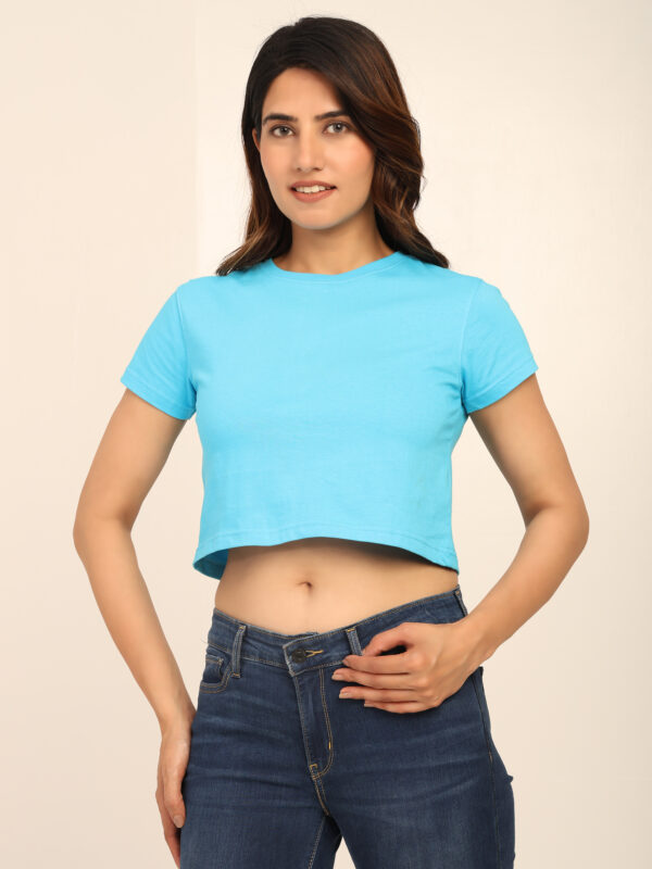 Absqura Solid Women Sky Blue Crop Top